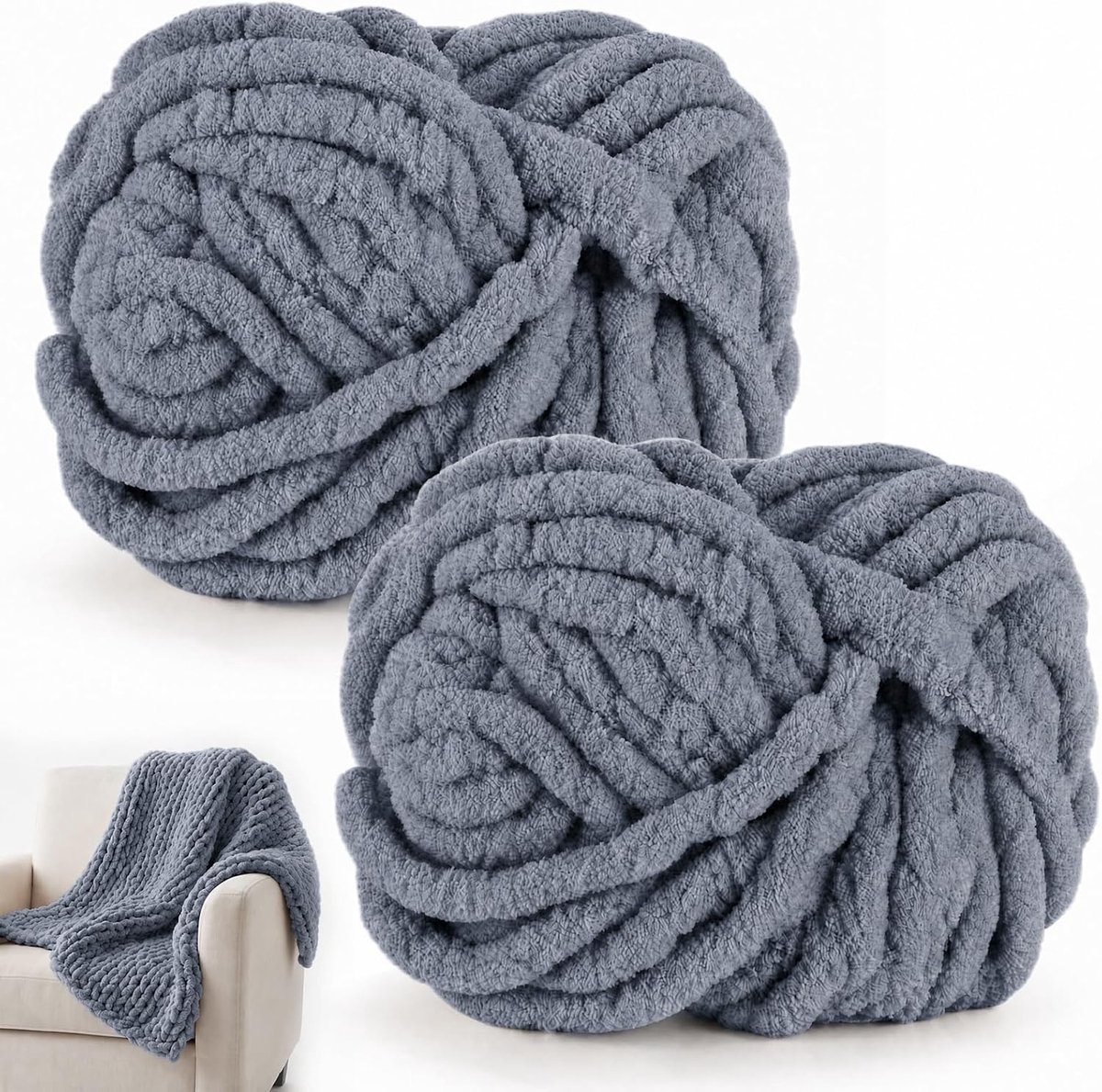 Wol om te breien, 250 g x 2 chunky garen voor handbreien, pluizige zachte wol, XXL-armbreiwol voor het haken van dekens, sjaals, mutsen, huisdiernest (29 donkergrijs)