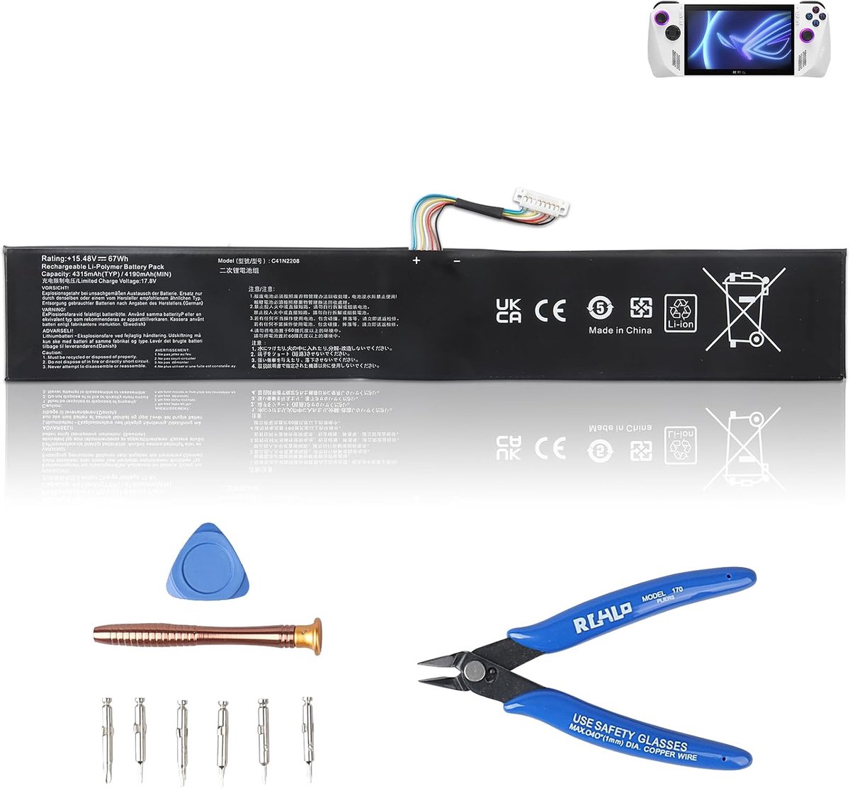 Vervangende batterij voor ASUS ROG Ally (2023) RC71L NR2301L Handheld Gaming Console, C41N2208 Console Batterij