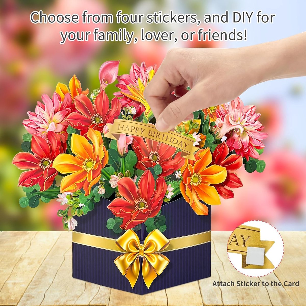 Pop-up rode Dahlia pop-upkaart met envelop en doe-het-zelf stickers, mooie bloemen, verjaardagskaart vrouw voor mama, echtgenote, vriendin, tante, voor