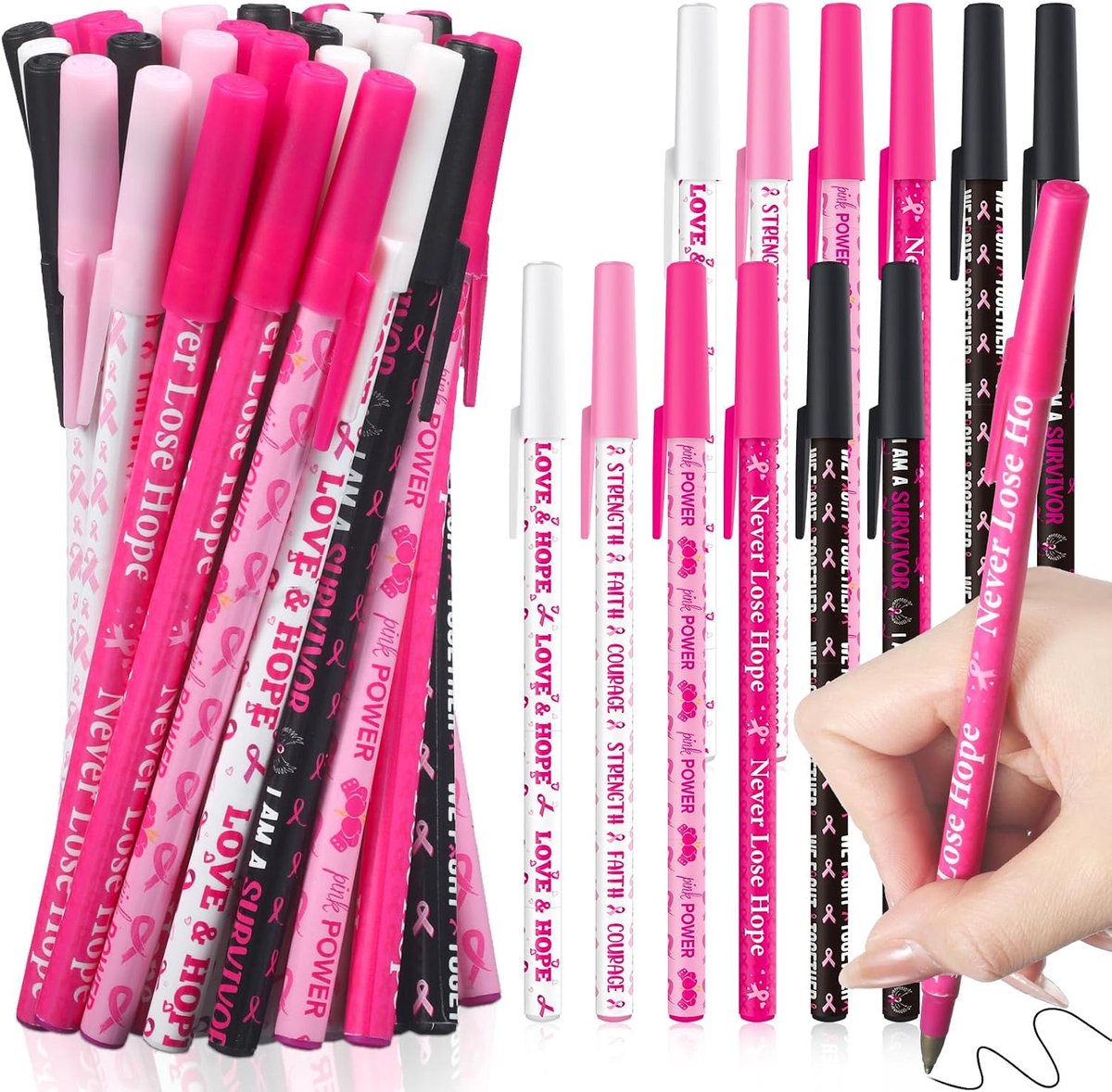 120 stuks borstkanker bewustzijn pennen roze strik balpen borstkanker cadeautje geschenken gelpennen met zwarte inkt voor dames meisjes liefdadigheid herkenning evenement