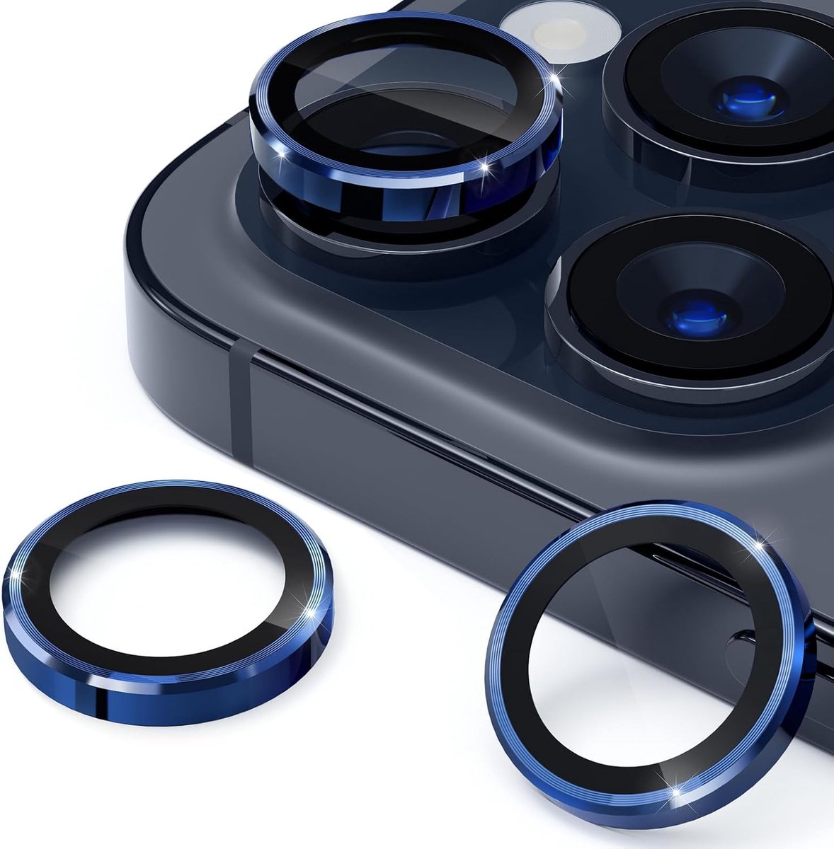 Imluckies Cameralensbeschermer voor iPhone 15 Pro/iPhone 15 Pro Max, 9H gehard glas en anti-kras metalen individuele ringlenshoes, HD-heldere camera-accessoires [Geen invloed op de fotokwaliteit],