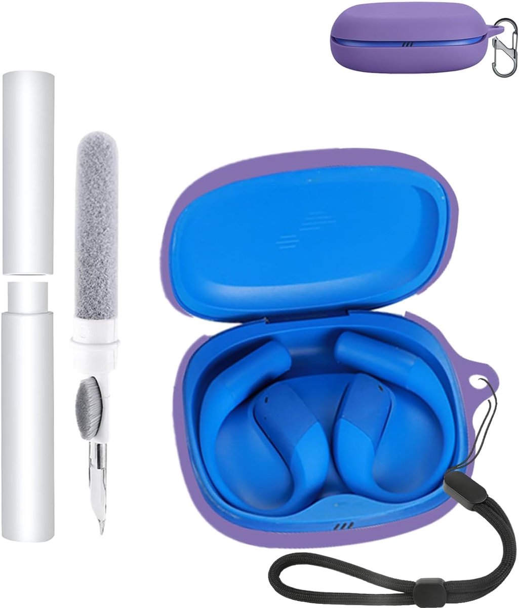 Hoesje voor JBL Endurance Zone draadloze open-ear sport-hoofdtelefoon, schokbestendig, toergy waterdicht, zacht en duurzaam, met koord, sleutelhanger en reinigingstool, paars