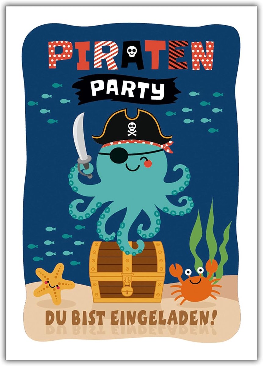 12 uitnodigingskaarten kinderverjaardag jongens meisjes piraat piraten-party uitnodigingen kinderen