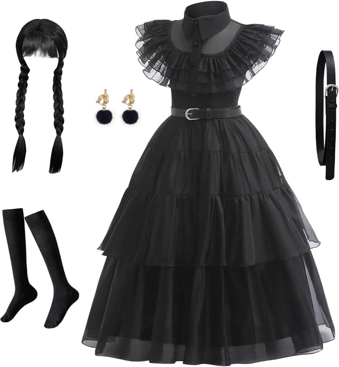 Keaiyouhuo Kinderen Zwarte Prinses Jurk Halloween Kostuum Meisje Jurk voor Kinderen Gothic Jurk Cosplay Party Outfit 4-14Y
