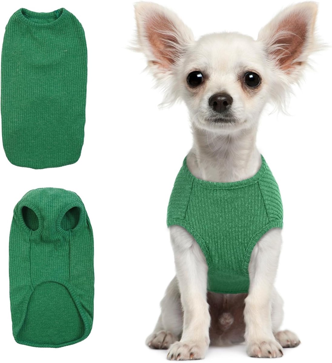 Truien Kleine honden - hondenshirt Dun honden trui Zonnebescherming T-shirt Elastisch honden trui Gestreept shirt Truien voor Chihuahua Yorkshire Terrier (Smaragdgroen XXS)