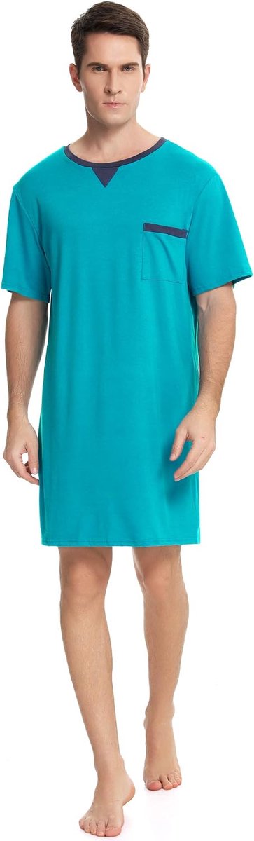 Pyjamatops voor heren, zacht ademend nachthemd, knielengte, nachthemden, korte mouwen, nachtkleding, loungewear