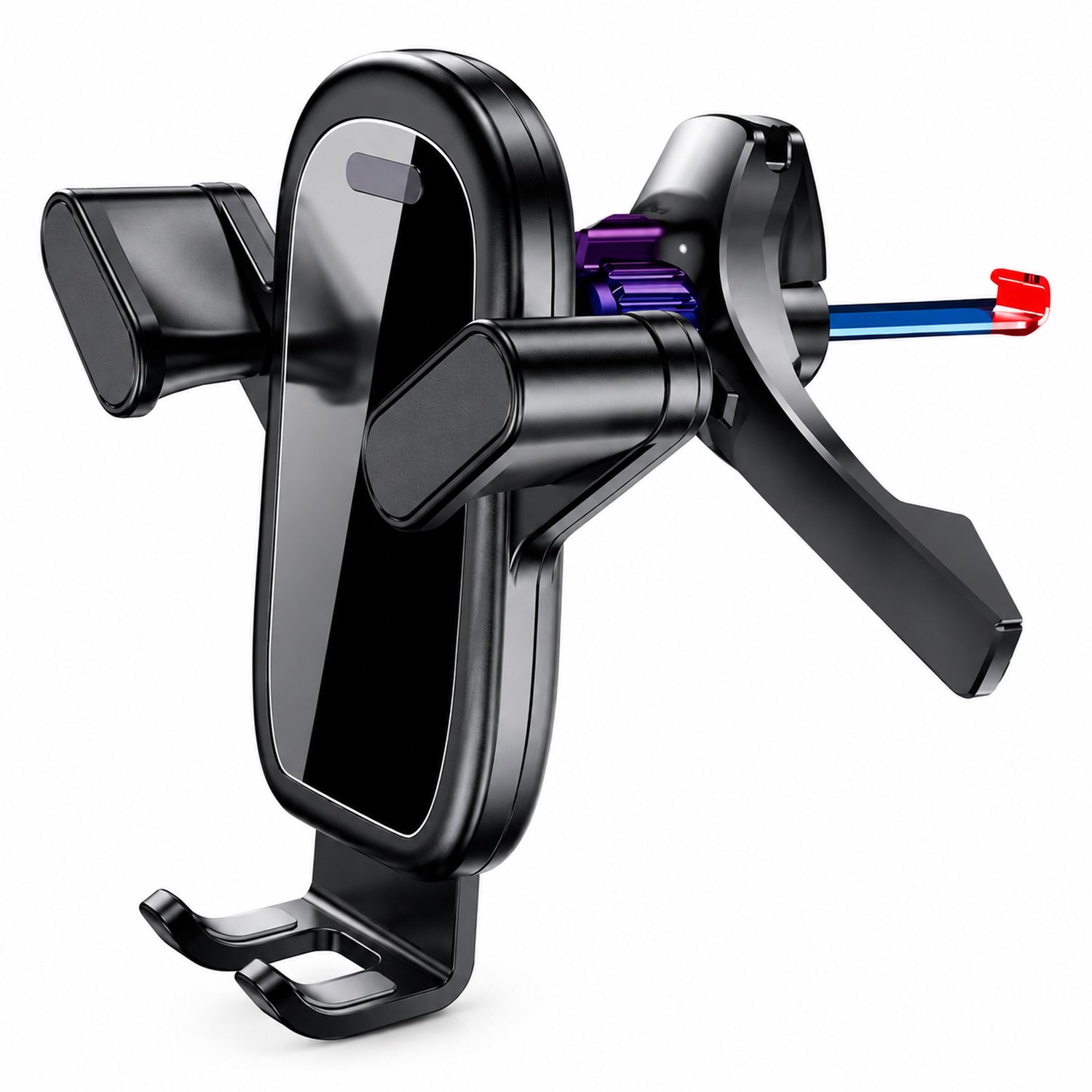 Telefoonhouders auto: telefoonhouder met driehoekige klem voor horizontale, verticale, schuine en ronde ventilatieroosters, spiegelafwerking