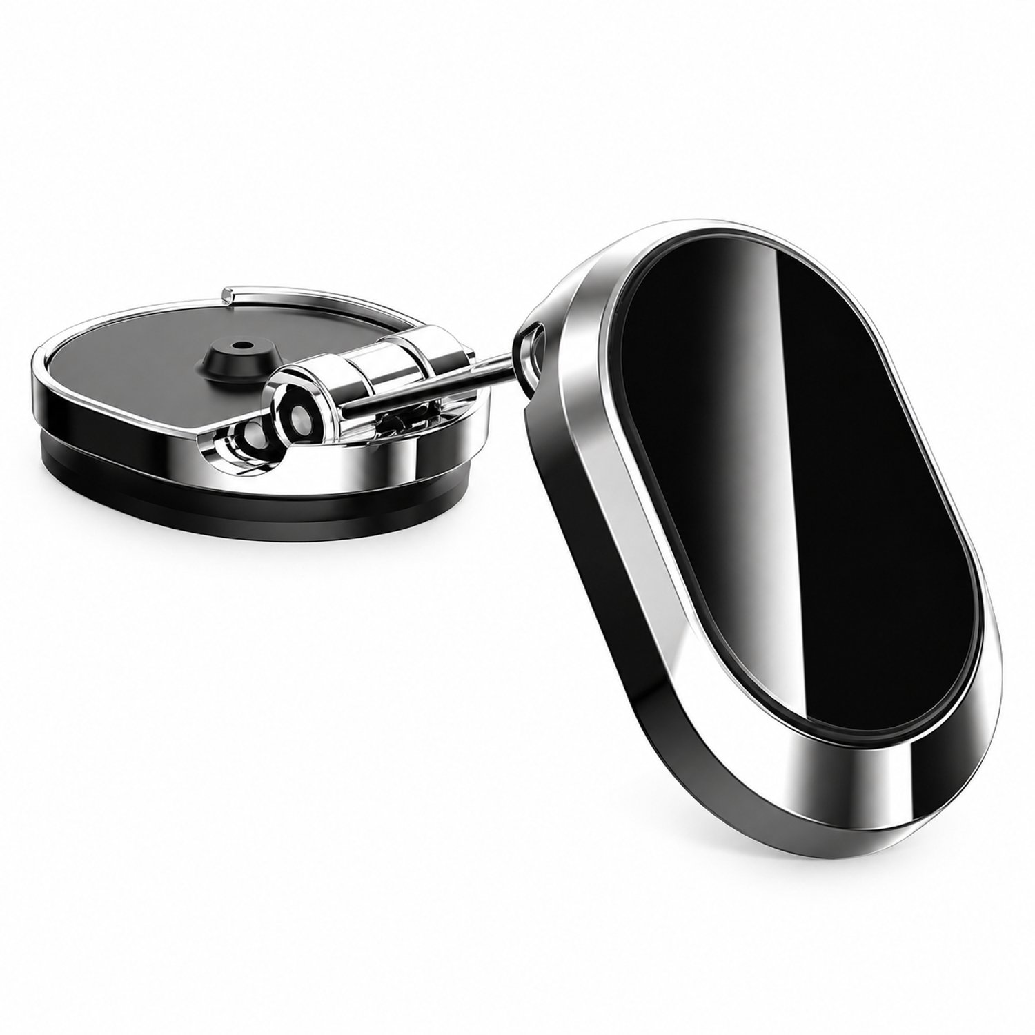 Ovale magnetische telefoonhouder voor in de auto van aluminiumlegering met plakvoet, draaibaar en opvouwbaar