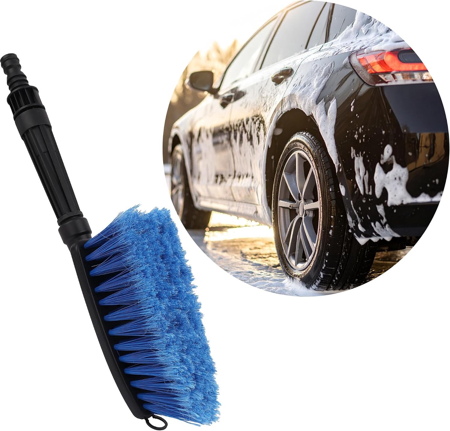 Autowasborstel met wateraansluiting - universeel - zachte borstels - krasvrij voor auto, camper, velgen - m-winkel