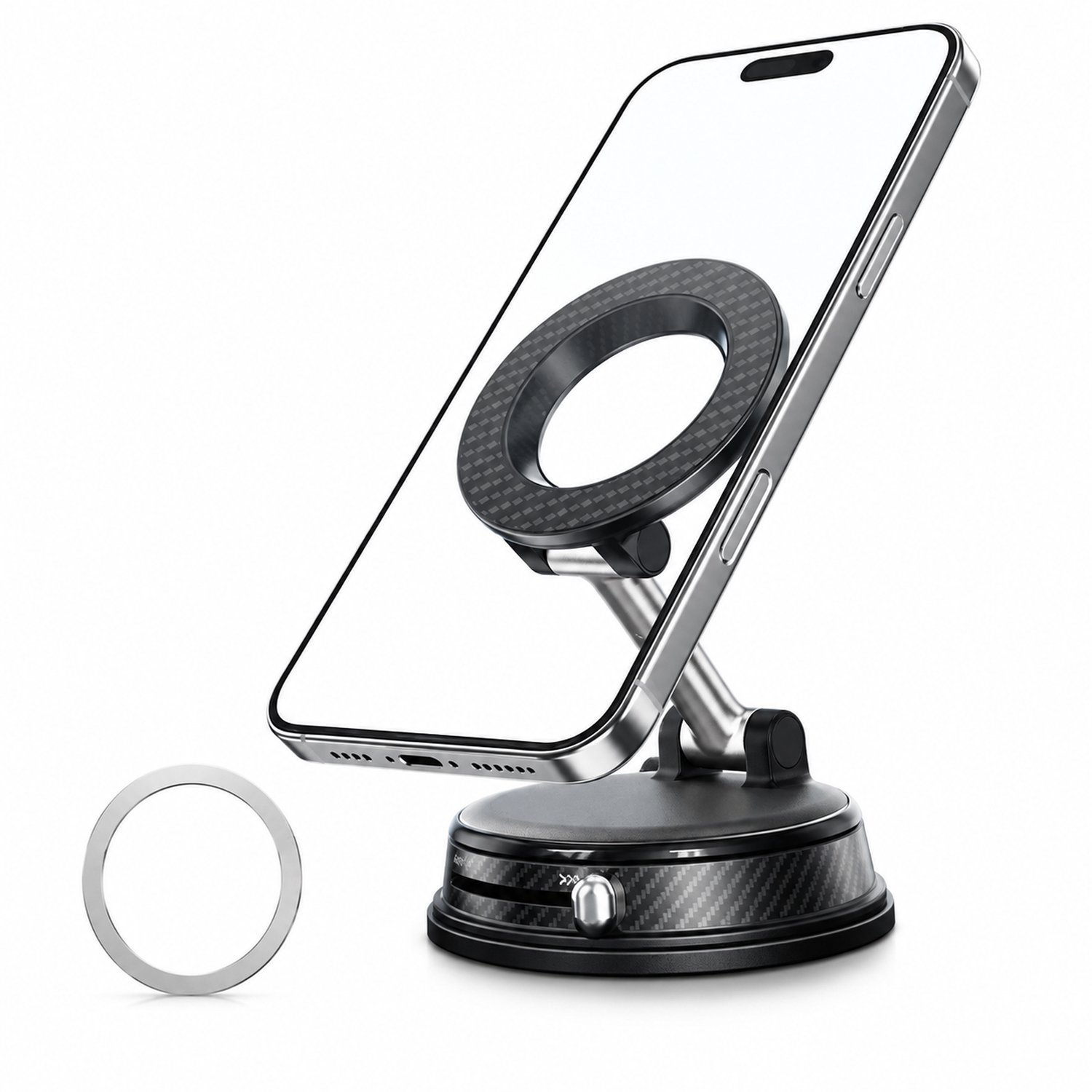 telefoonhouders auto: magnetische telefoonhouder met vacuümzuignap voor auto en bureau, zwart