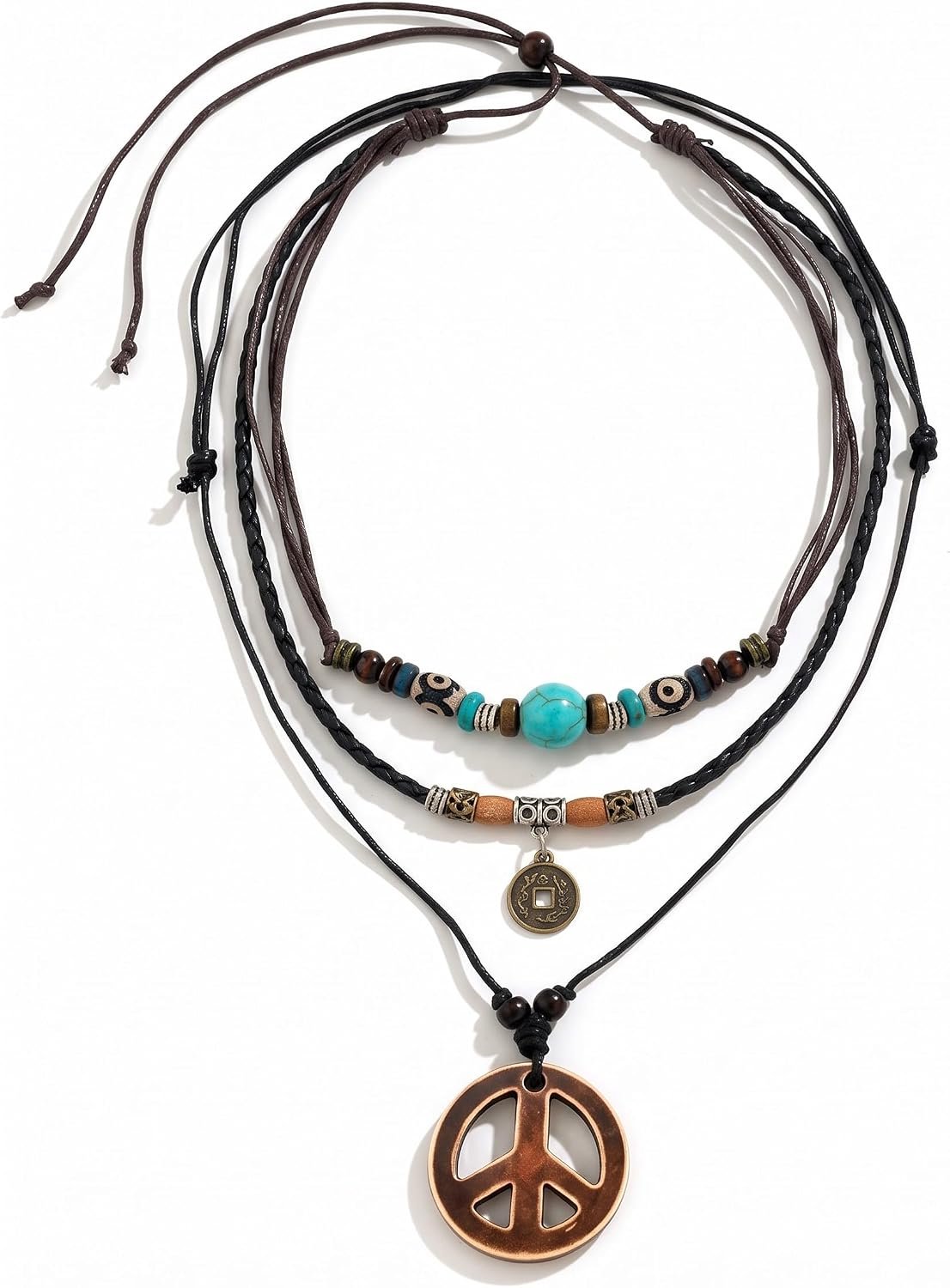 Boho-halsketting uniseks - handgeweven - vredeshanger en hout - natuurlijk cadeau voor yoga - Vemera