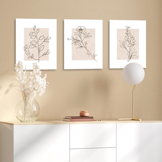 Beige Botanische Wanddecoratie Poster Abstract Minimalistische Bloem Muur Poster voor Slaapkamer Woonkamer Decor 12x16 in Niet Ingelijst Set van 3 — cadeau in Wonen & Interieur - foto 3