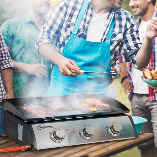 Plancha-grill-draagbaar-met 3 branders (50 mbar)-DE+AT incl. regelaar en vetopvangbak-kleine grill voor balkon-terras-tuin-mini-gasgrill voor thuis-camping — afbeelding 5