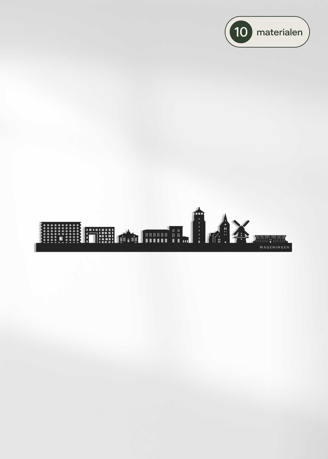 Houten Skyline Wageningen | Wanddecoratie voor aan de muur | Zwart MDF | 70 x 13 cm