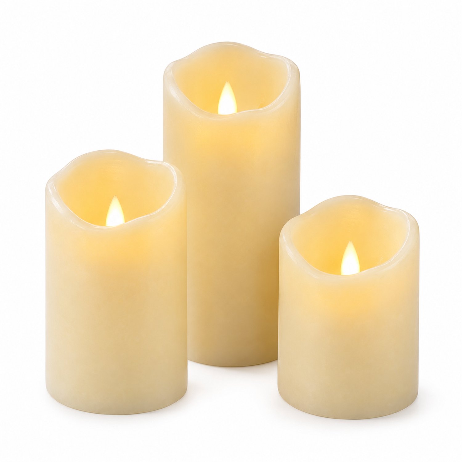 SWGOTA led kaarsen, set van 3, paraffine met schuine rand en bewegende vlam, met afstandsbediening, 7,5 x 10/12,5/15 cm Ivoor