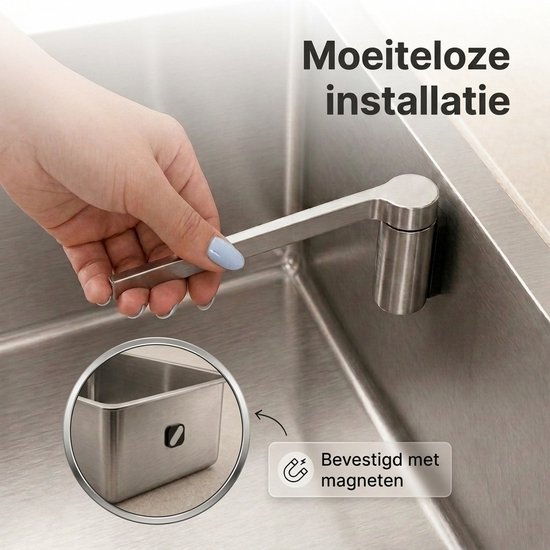 Moeiteloze installatie met magneet: de houder klikt vast op de magnetische bevestiging in de spoelbak.