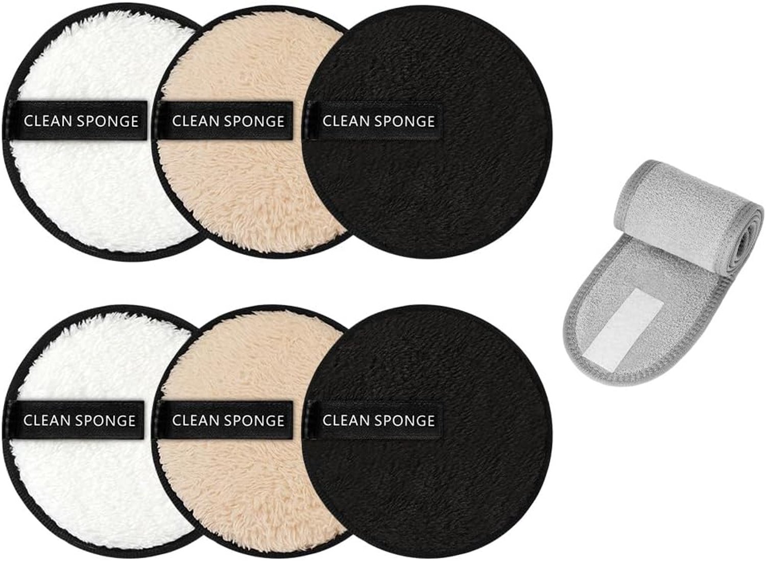Make-up pads 6 stuks - herbruikbaar - inclusief haarband - bespaar op wegwerp artikelen m-winkel - m-winkel