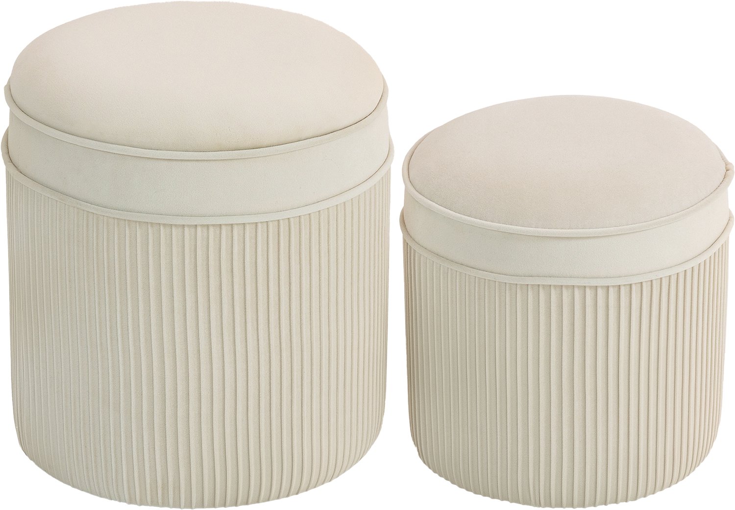 Homona Set van 2 poefs met opbergruimte - Gestoffeerd met fluweel - 36 x 36 x 41,5 cm - Crèmewit