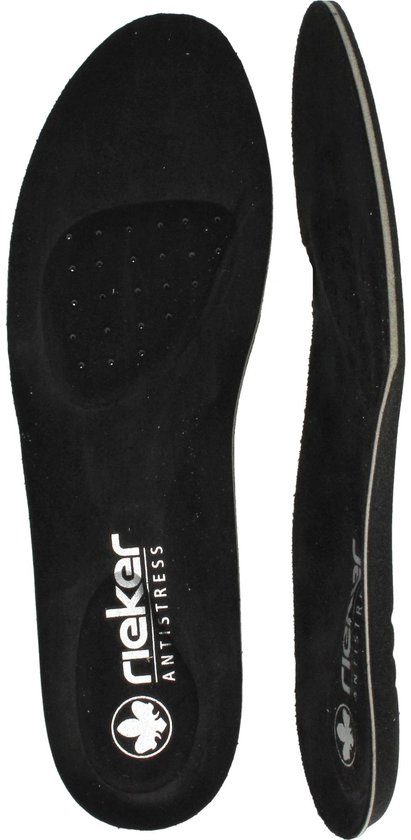 Zwarte binnenzool met Rieker Antistress-logo en perforatie voor ventilatie.