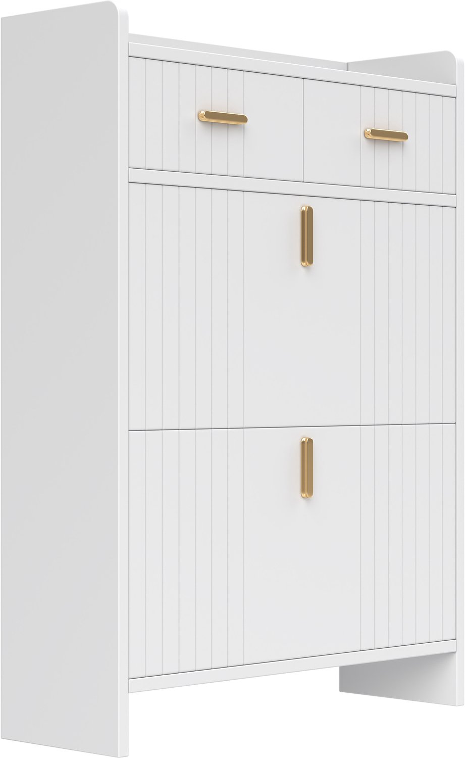 MUVANO Schoenenkast - smalle schoenenkast voor de hal - schoenenkast met twee klepvakken - 75 x 24 x 108,5 cm - met lade en open vak - witte kast