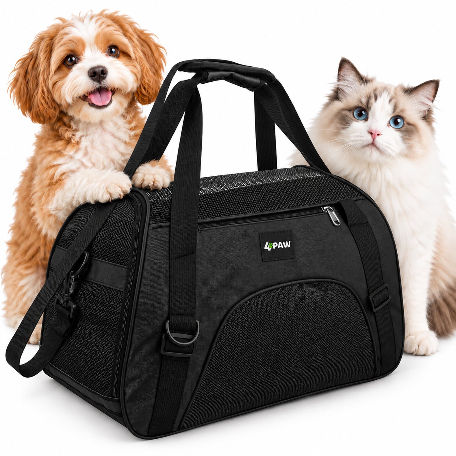 4Paw Reismand kat 46x30x25 CM - Draagtas hond - Hondentas - Draagzak hond - Reistas kat - Draagtas kat - Honden draagtas - Reismand hond