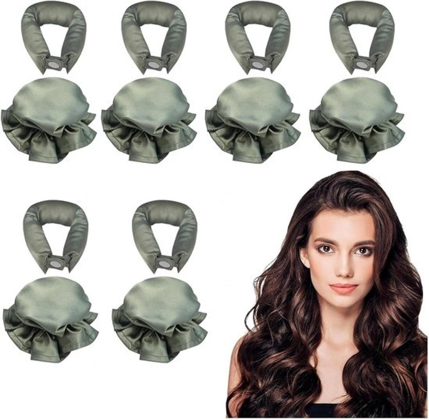 Hitteloze Krulspelden - Haarrollers Set - Zelf Haar Stijlen - Zijdezacht Satijn - 6 Stuks - Groen