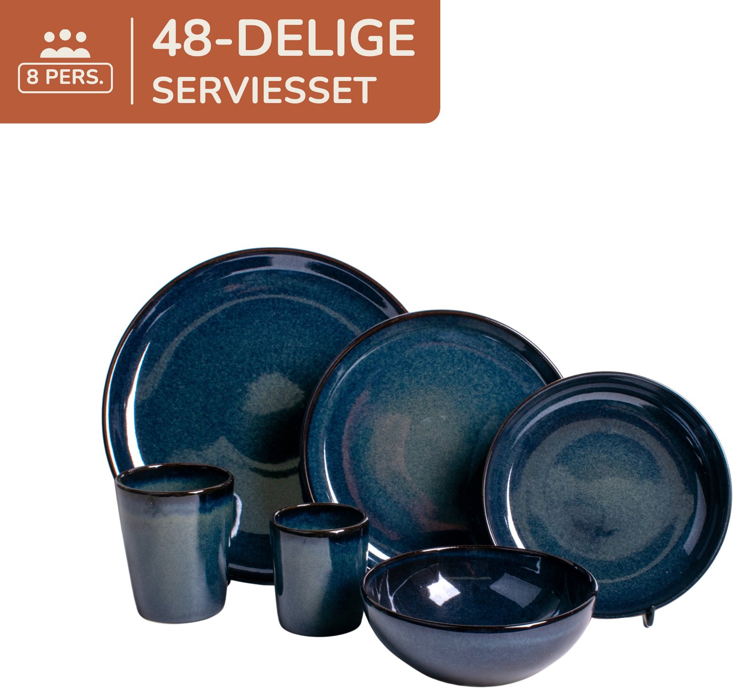 48 delige serviesset - 8 persoons - blauw - Portugees stoneware - Faro - Kade 171 serviessets - hip en trendy