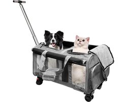 Umelee Huisdierdraagtas voor 2 Katten/Honden, met 2 Compartimenten + 4 Wielen + Telescopisch Handvat, Opvouwbare Grote - ShopVlot