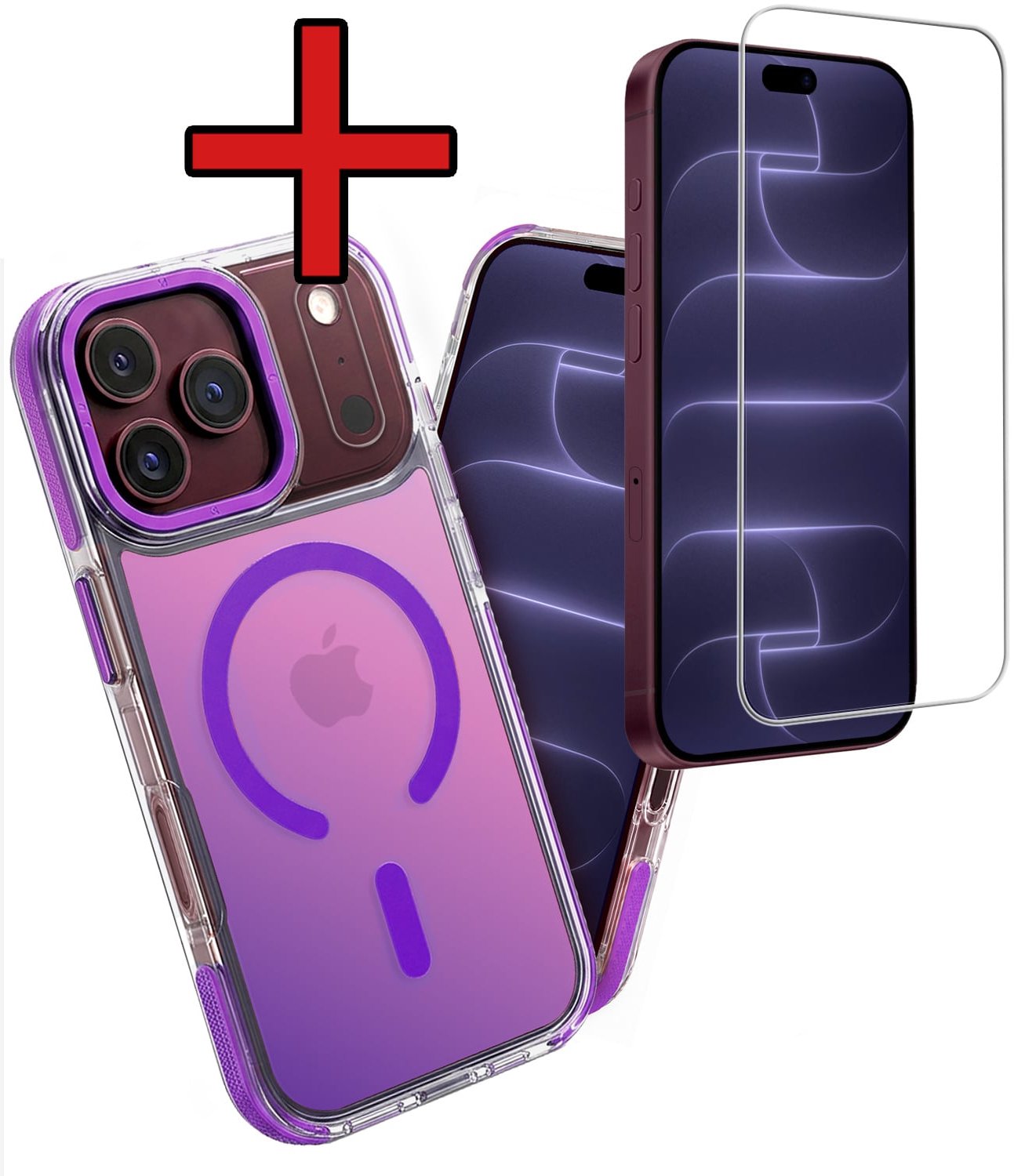 Hoesje - Met Screenprotector - Geschikt voor Apple iPhone 18 Pro Max - Magsafe Compatible - Holographic - Sterk & Shockproof - Shock Proof Case - Back Cover - Telefoon Hoes - Telefoonhoes - Paars