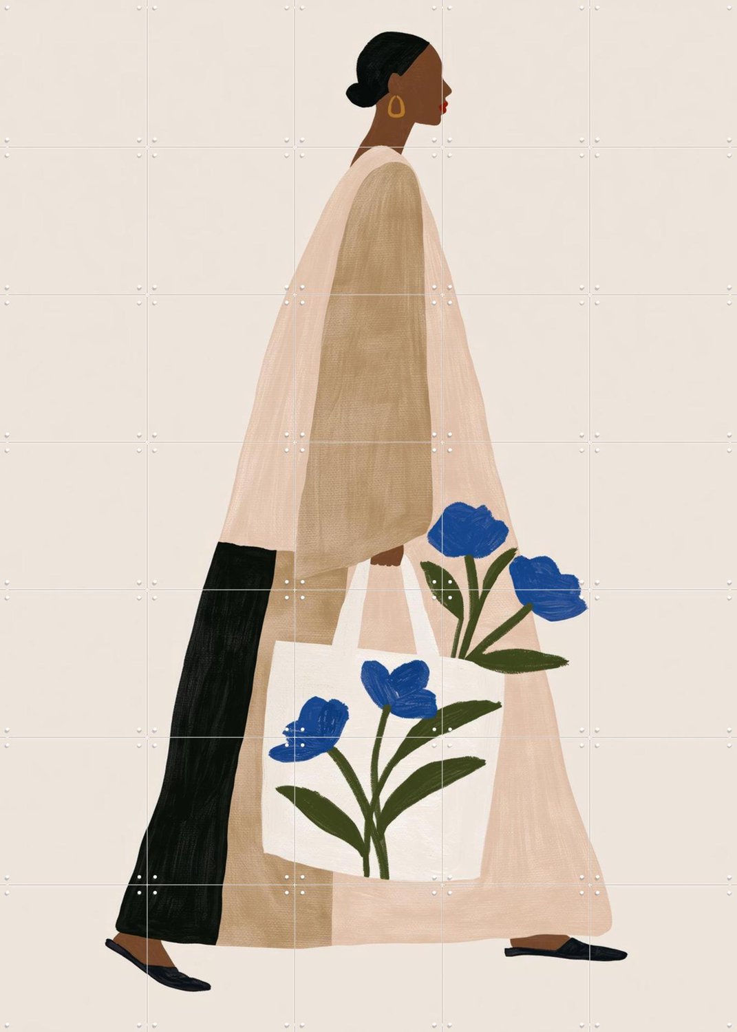 IXXI Blue Bloom, Atelier Pommeline - 100 x 140 cm - Gratis ophangtool - Grote wanddecoratie en posters - Modern, Fantasierijk, Minimalisme, Woonkamer