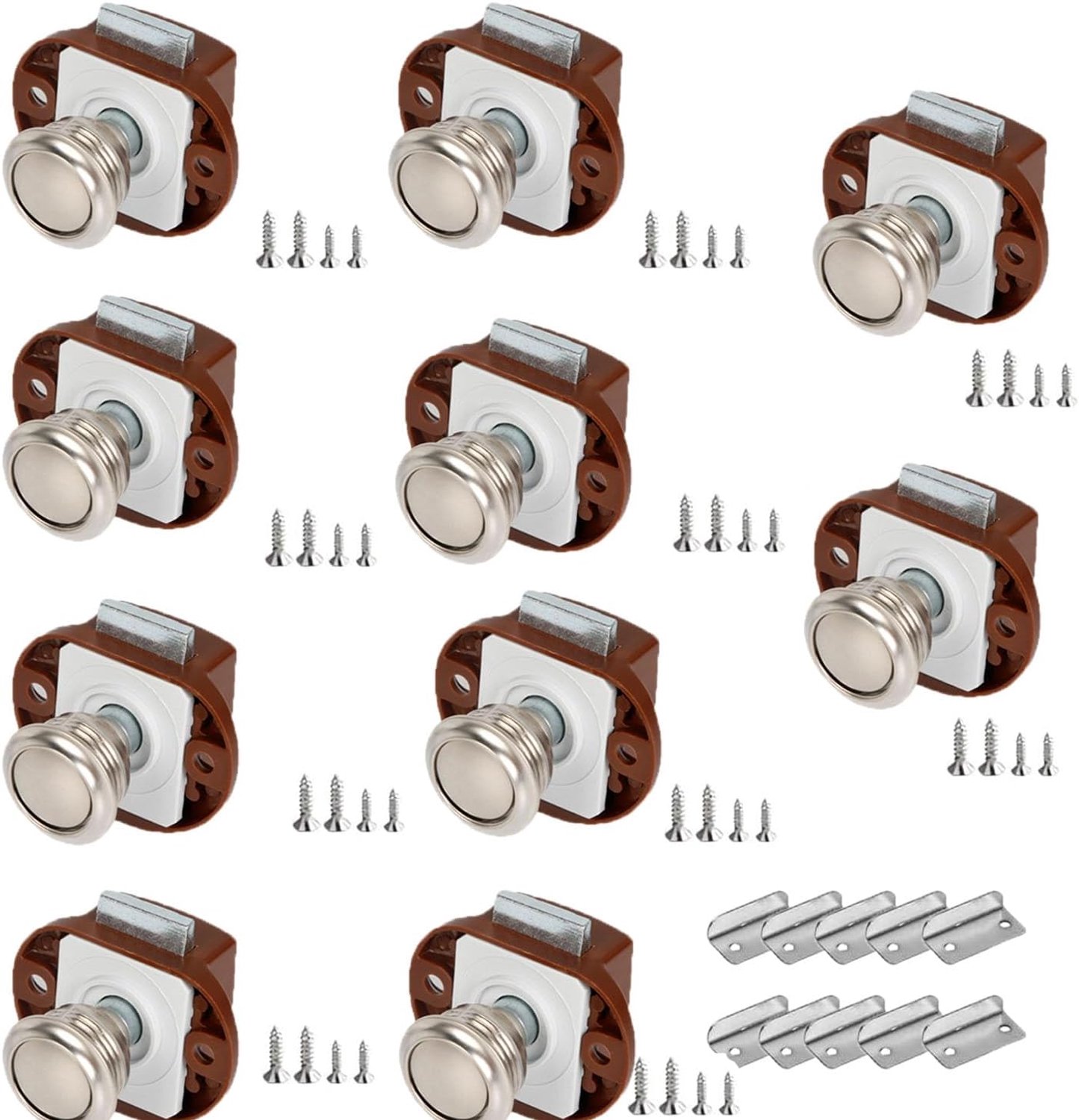 10 stuks knoopsloten, met accessoires, voor meubeldeuren voor caravandeur, jachtlade, lade (bruin) - ShopVlot