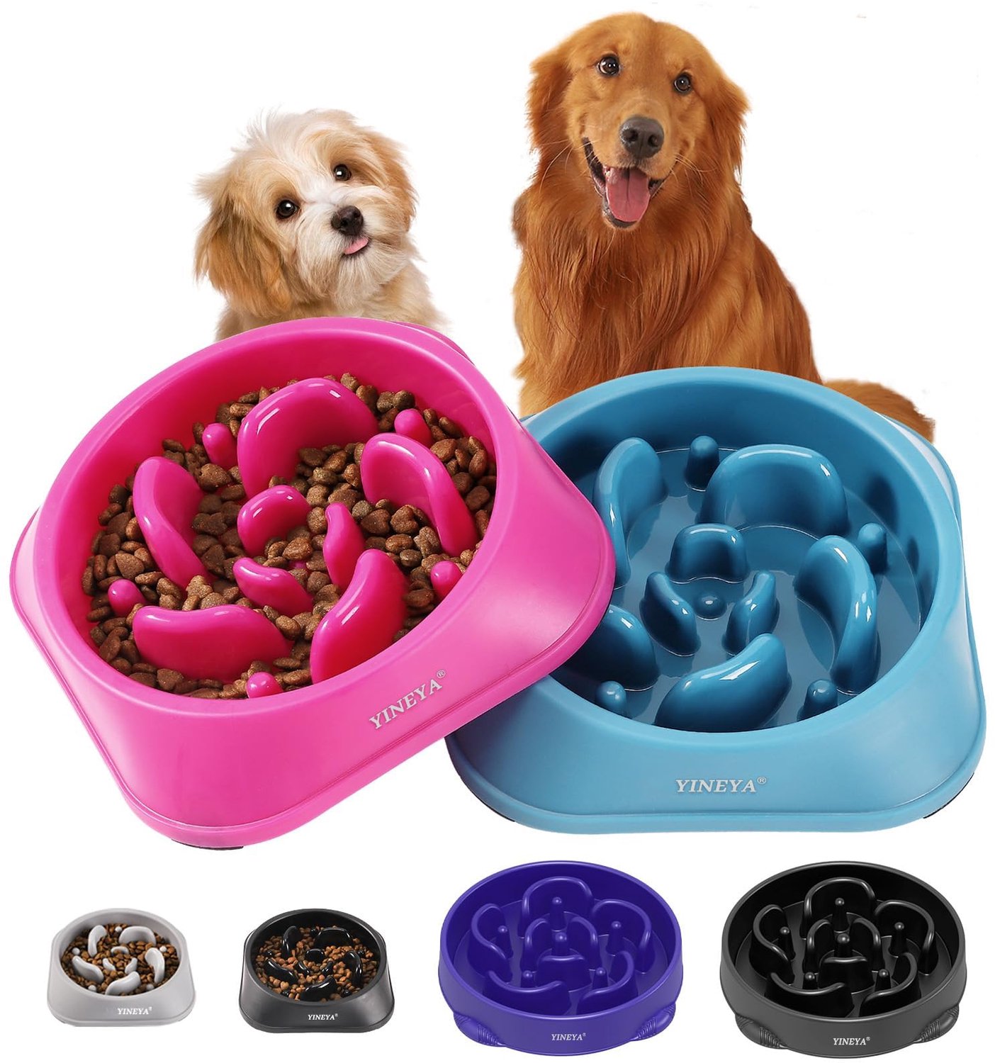 YINEYA 2 Stuks Anti Schrokbak Hond, 2 Cups Slow Feed Dog Bowls Middle