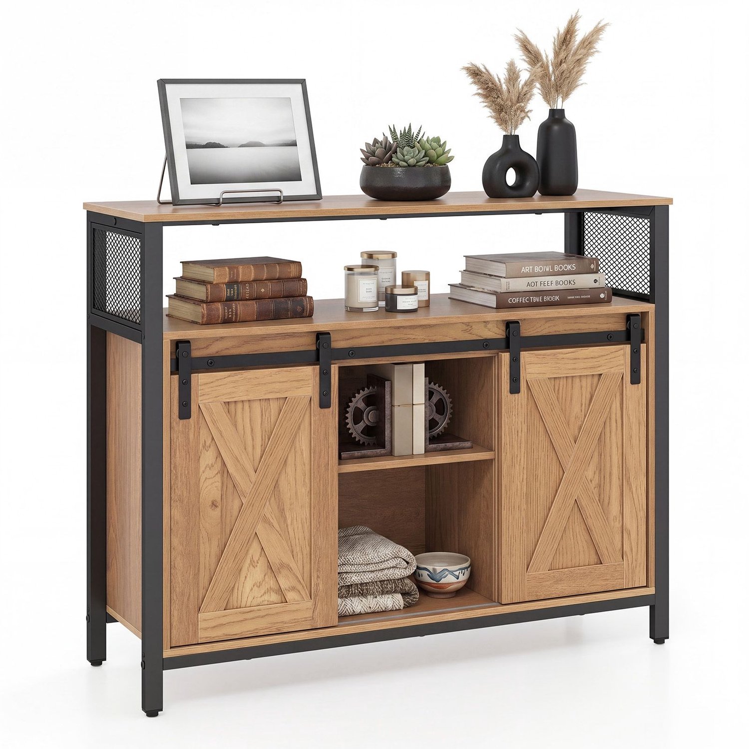 SureDeal® - Buffetkast - Houten Sideboard - Schuifdeuren - 100x33x80 cm - Naturel