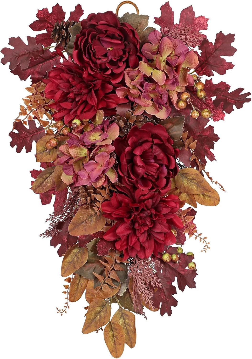 Oairse Artificial Teardrop Swing with Fake Hydrangeas and Pumpkins Autumn Decoration for Farmhouse Home Cafe Resto - ShopVlot