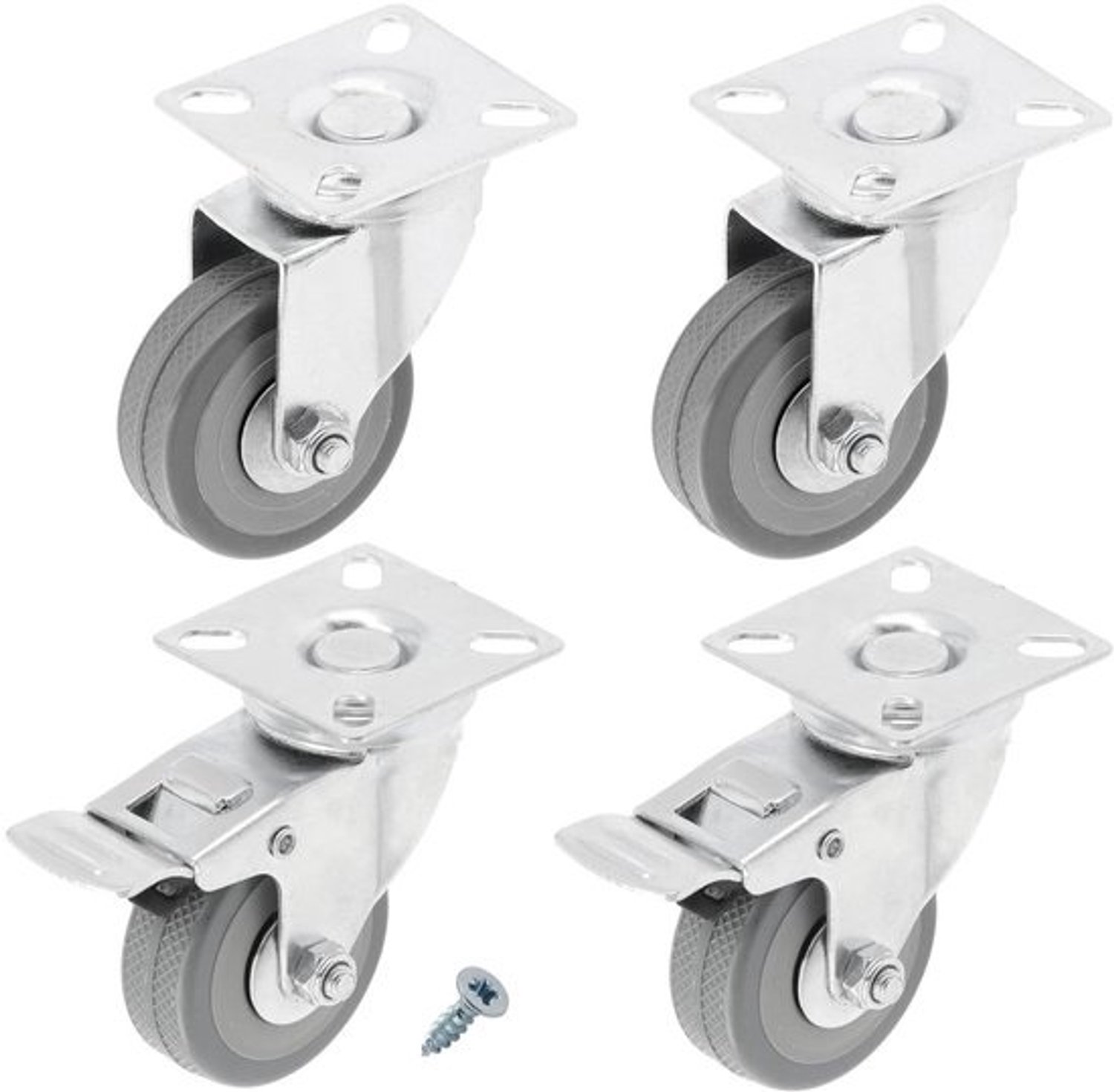 Meubelwielen Zwenkwielen - Set Wielen - Meubels Verplaatsen - Met Rem - 50 mm - Grijs