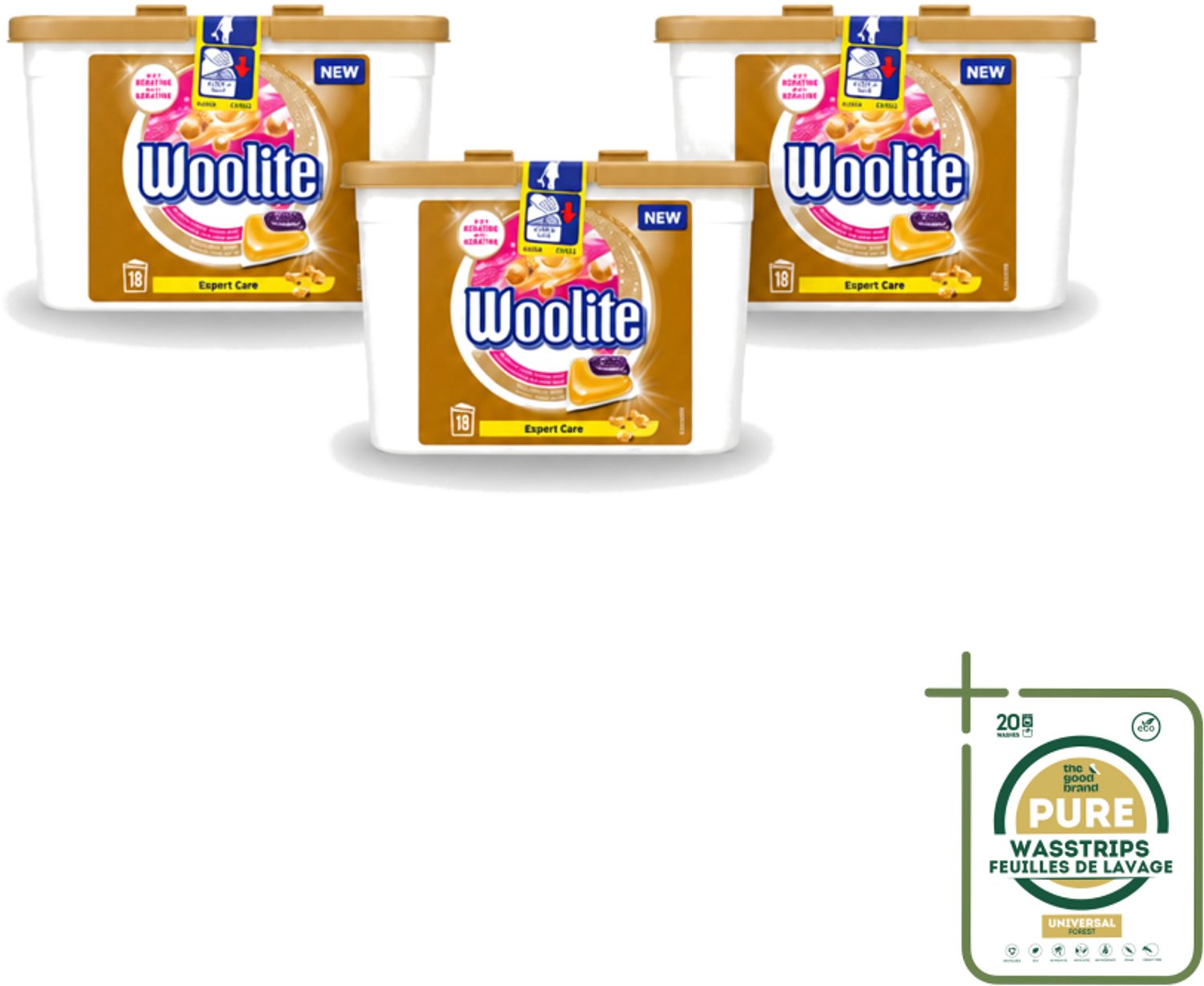 3 x Woolite Expert Care - Wasmiddelcapsules - Met Keratine - Delicate Was - 18 Wasbeurten - Wasstrips - Delicate Was - Keratine Wasmiddel - Wasmiddel Voor Zijde - Wasmiddel Voor Wol - Wasmiddel Voor Lingerie