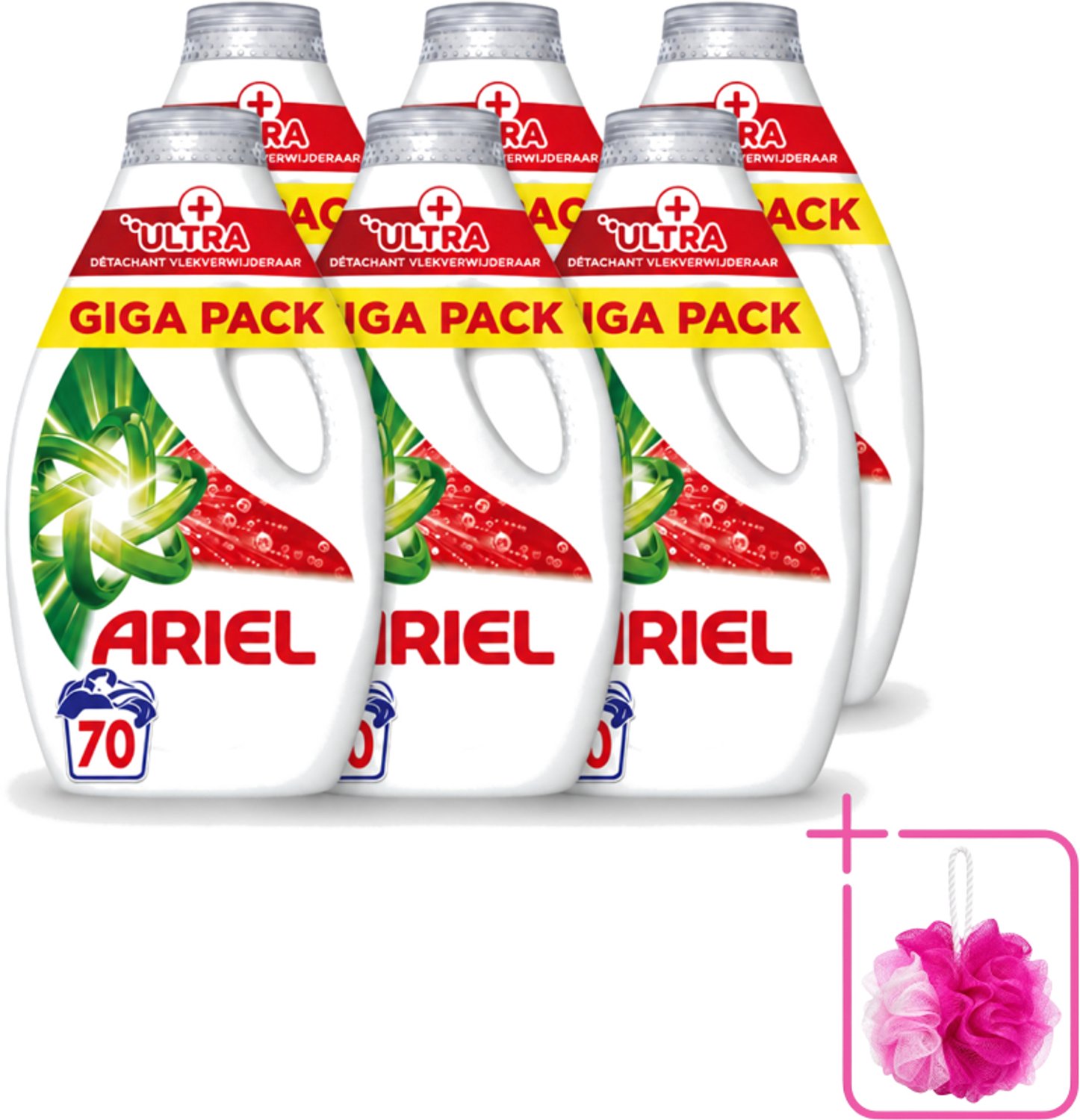 6 x Ariel – Vloeibaar Wasmiddel – Ultra Vlekverwijderaar – 3150 ml – 70 wasbeurten - Bulkverpakking - Vlekverwijderaar - Douchemop - Wasmiddel