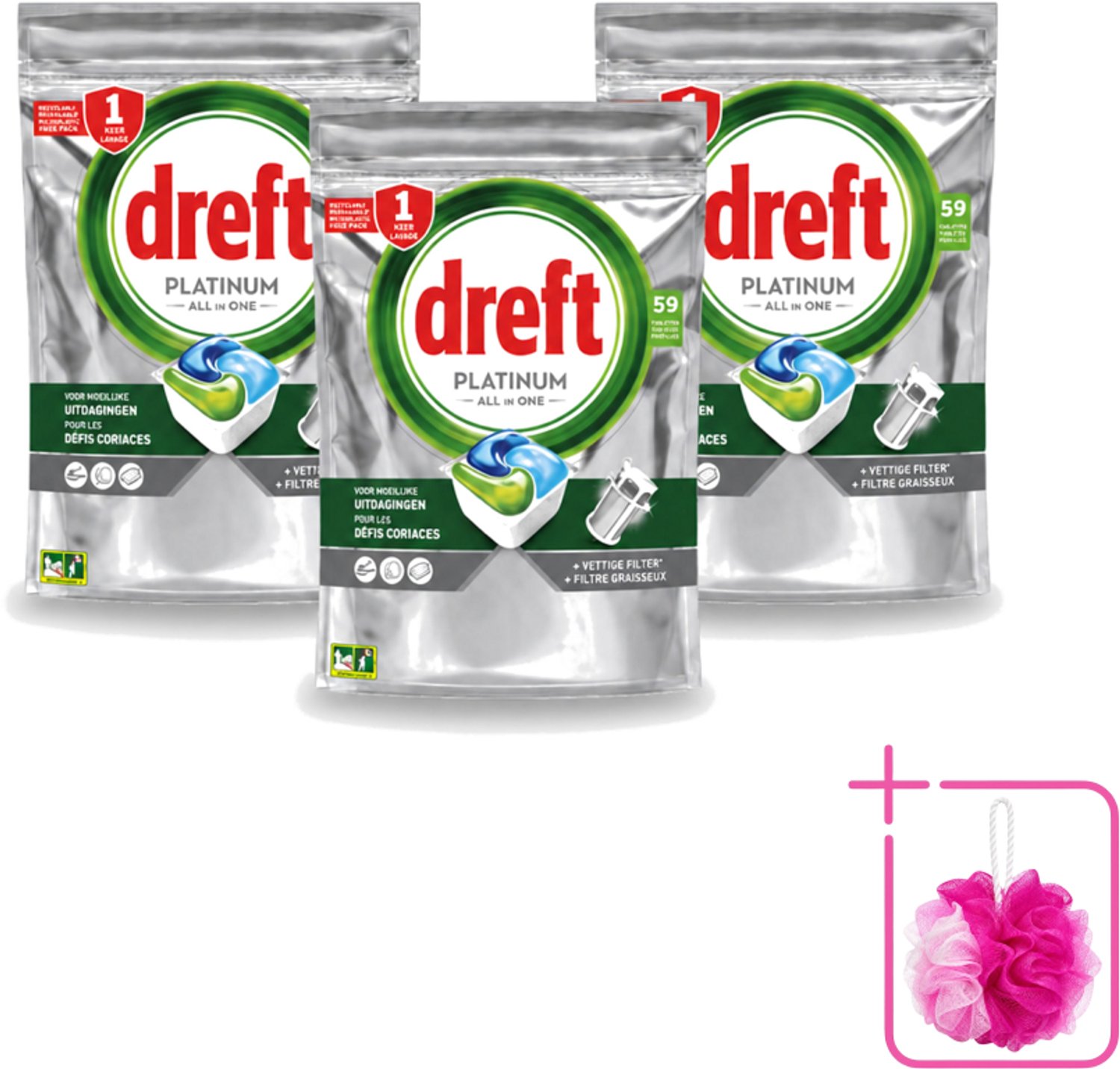 3 x Dreft – Vaatwastabletten – Platinum All-in-One Original – 59 Tabletten - Bulkverpakking - Vaatwastabletten - Vaatwasser