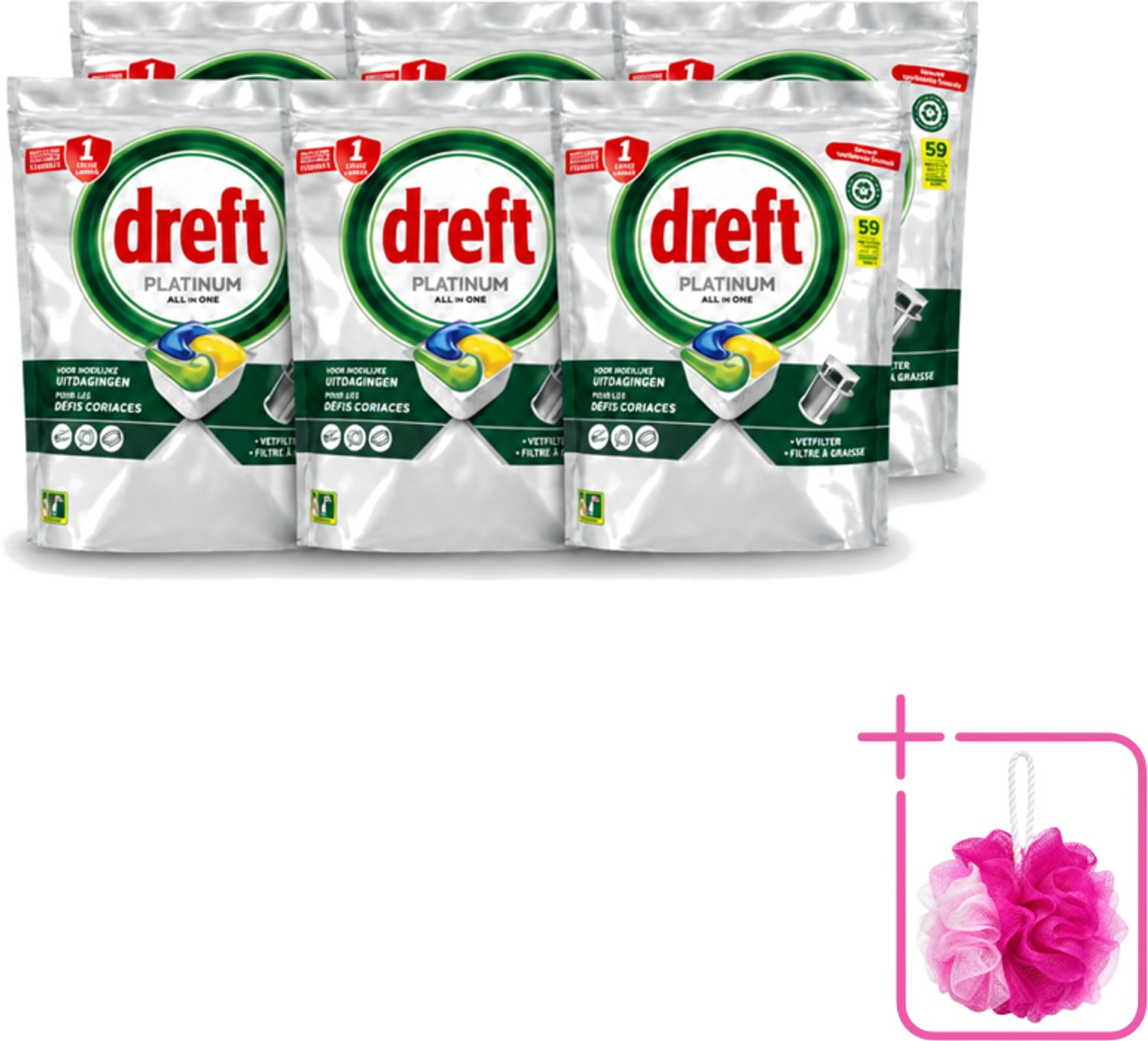 6 x Dreft – Vaatwastabletten – All-in-One Platinum – Lemon – 59 Tabletten - Bulkverpakking - Vaatwastabletten - Vaatwasser