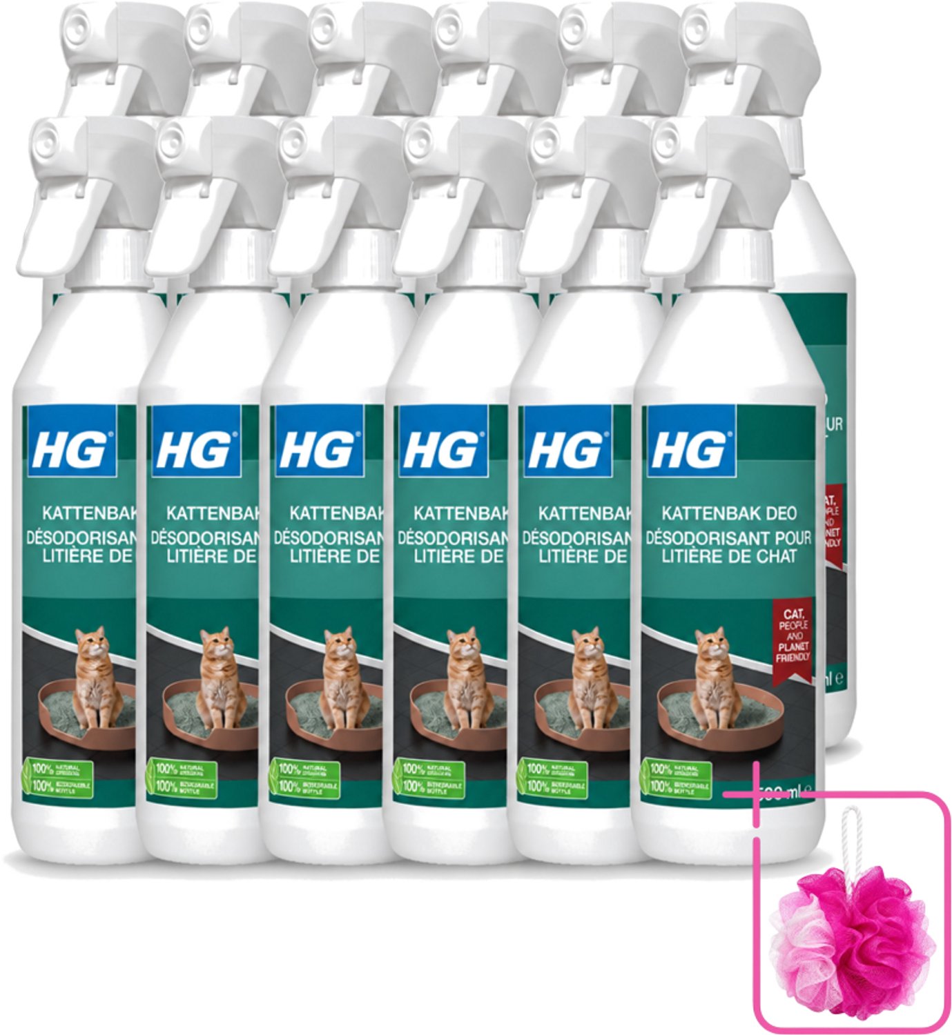12 x HG - Kattenbak Deo - Neutraliseert Geuren - 100% Biologisch - 500 ml - Bulkverpakking - Kattenbak deo - Douchemop - Geurneutralisatie