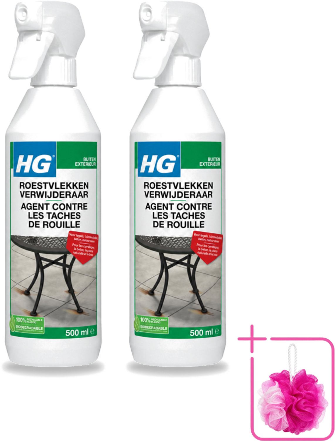 2 x HG - Roestvlekkenverwijderaar Spray - Verwijdert Eenvoudig & Veilig - Zuurvrij - 500 ml - Bulkverpakking - Roestvlekken verwijderen - Douchemop - Roestvlekken verwijderen beton