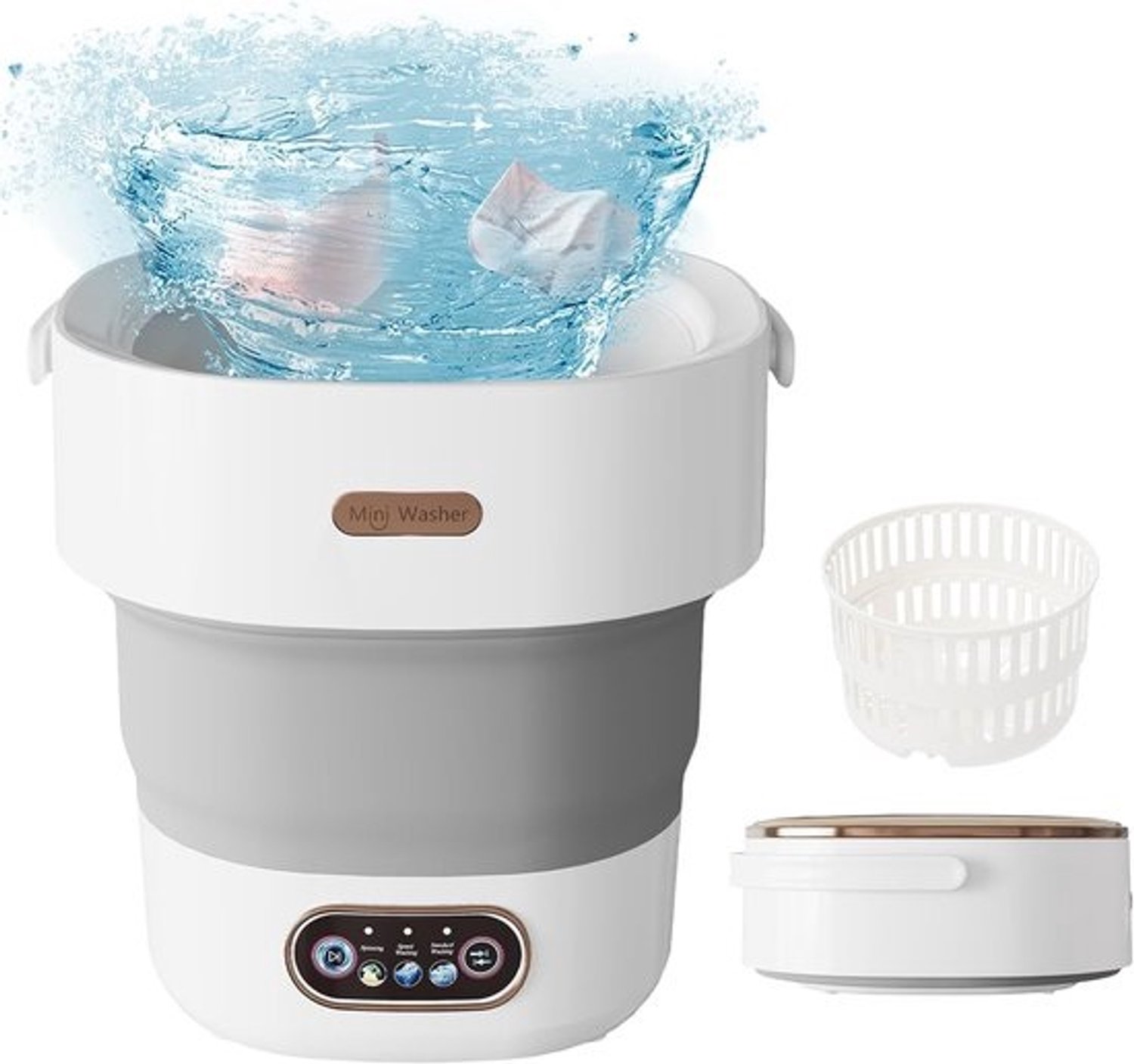 Mini Wasmachine - Opvouwbaar Model - Kamperen en Reizen - Met Centrifuge - 13 Liter - Grijs Wit