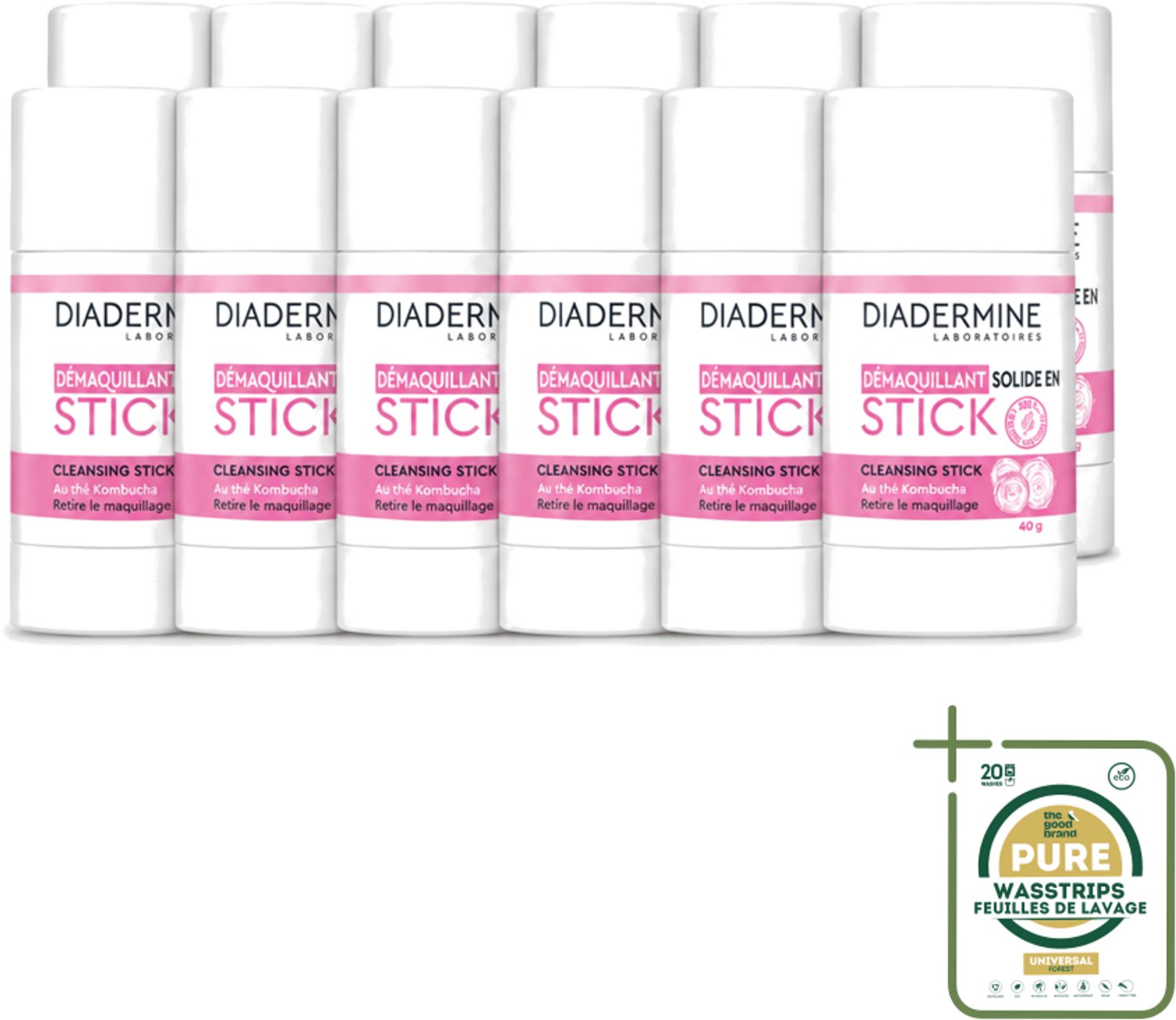12 x Diadermine - Essential Care - Cleansing Stick - Kombucha - 40g - Wasstrips - Huid Reinigen - Huid Verzorgen - Kombucha Thee - Huid Reinigingsstick - Natuurlijke Huidverzorging