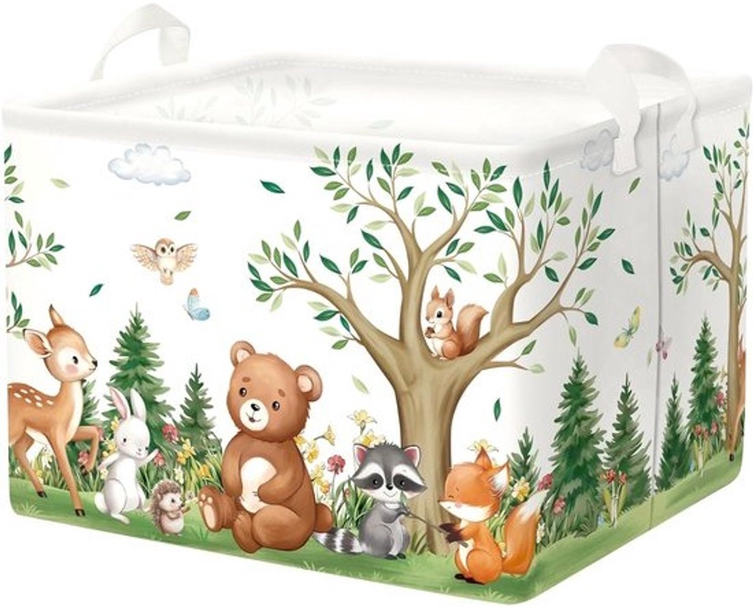 Kinder Opbergmand - Was Oplossing - Speelgoed Opbergen - Opvouwbaar Stevig Frame - 36 Liter Capaciteit - Bos Dieren