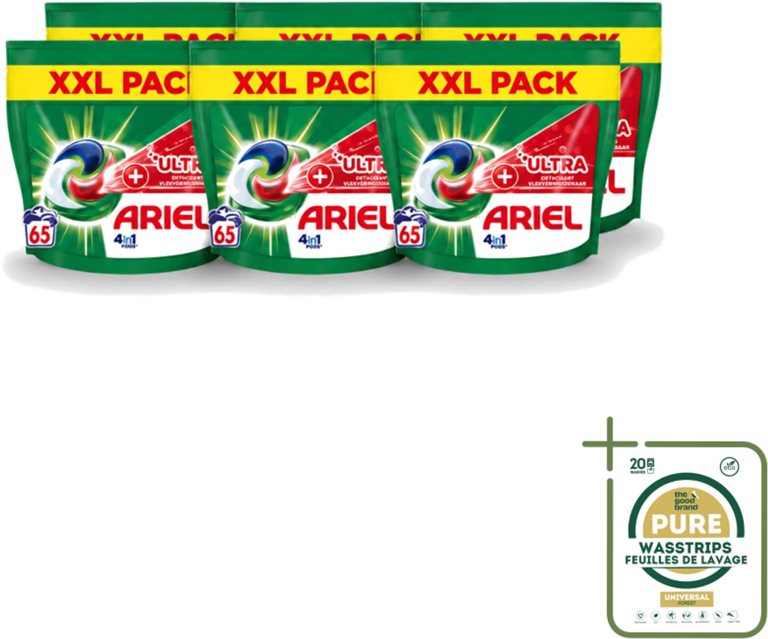 6 x Ariel – 4in1 Pods – Ultra Vlekverwijderaar – 65 wasbeurten - Wasstrips - Vlekverwijderaar Wasmiddel - Krachtige Waspods - Ariel 4in1 Pods - Ultra Vlekverwijdering - Ingedroogde Vlekken