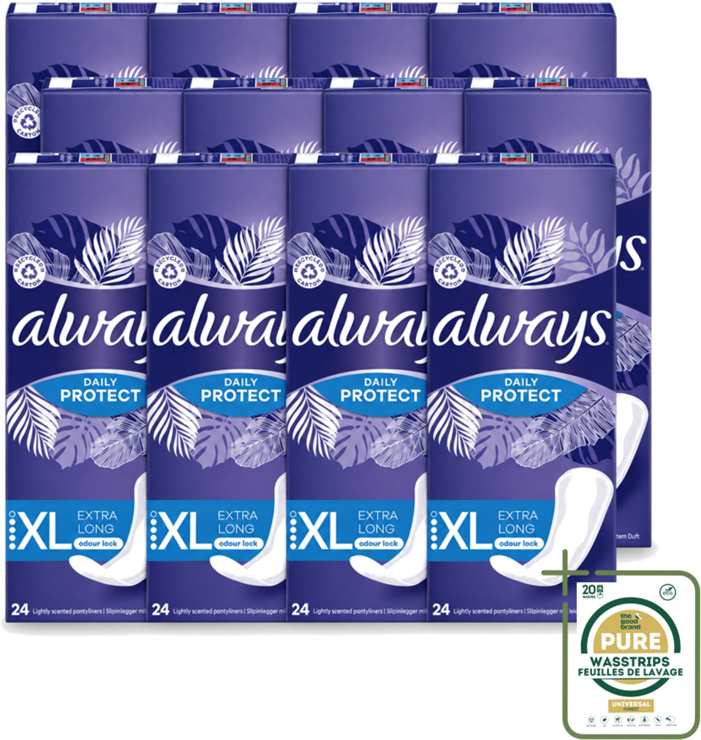 12 x Always – Inlegkruisjes – Extra Long – 24 Inlegkruisjes - Inlegkruisjes - Extra Lang - Dagelijkse Bescherming - Fris Gevoel - Absorberende Inlegkruisjes