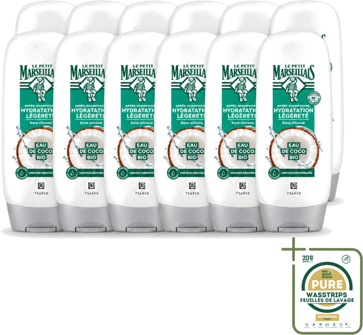 12 x Le Petit Marseillais – Conditioner – Eau de Coco Bio – 250 ml - Wasstrips - Conditioner Kokoswater - Hydraatatie Haar - Verzorging Haar - Kokosgeur - Natuurlijke Verzorging