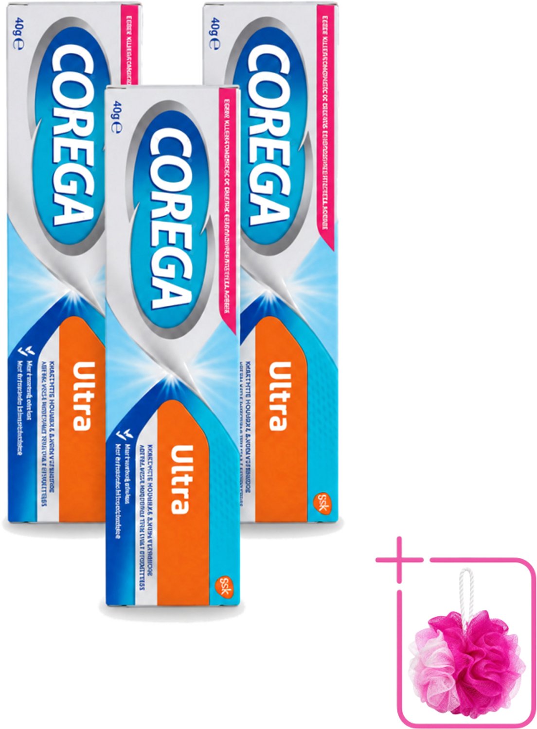 3 x Corega Ultra Kleefcrème - Krachtig Houvast & Bescherming - Met Verfrissende Mintsmaak - 40g - Bulkverpakking - Gebitprothese kleefcrème - Douchemop - Houvast gebitsprothese