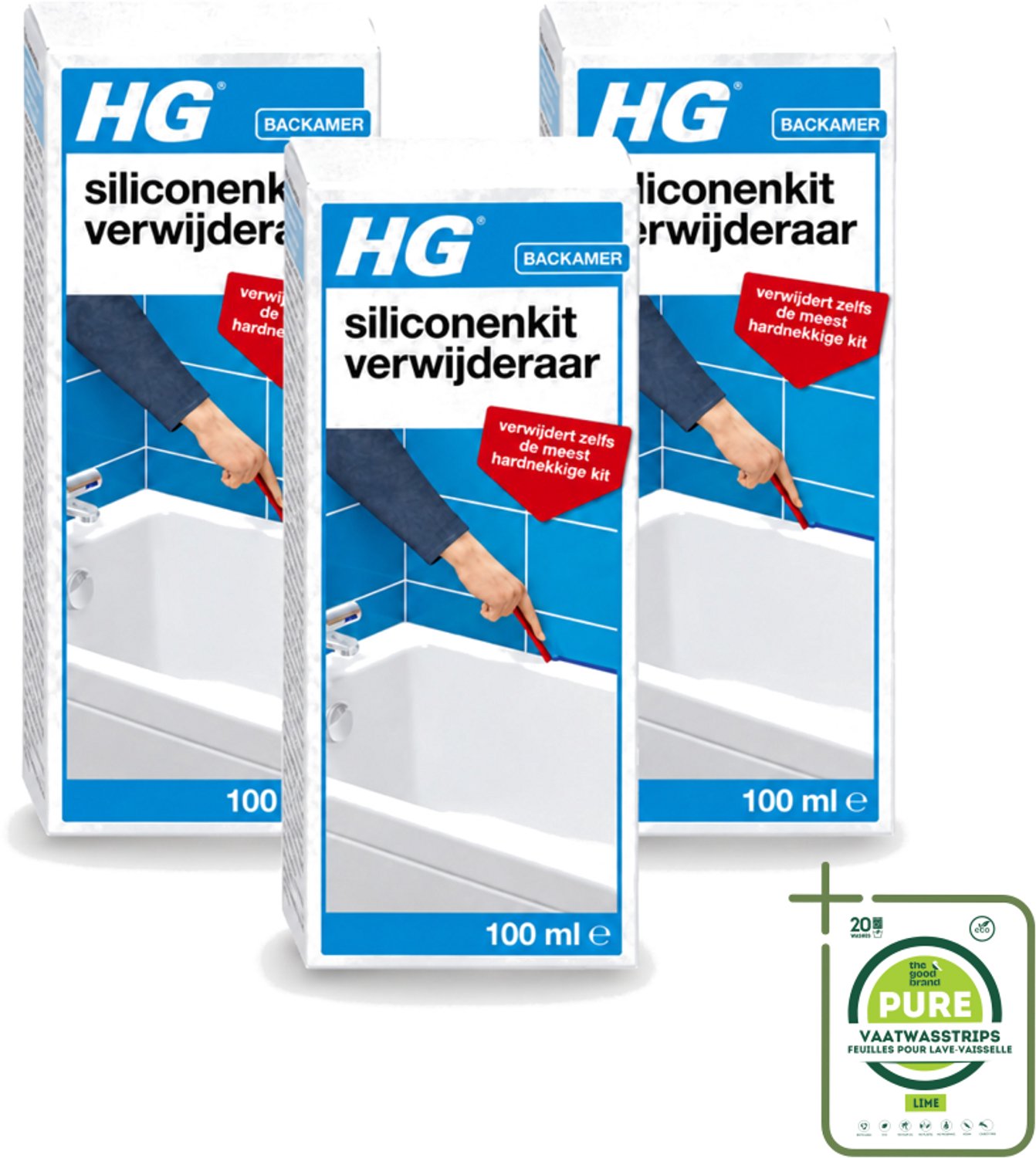 3 x HG - Siliconenkit Verwijderaar - Ook Tegen Hardnekkige Kit - Inclusief Borstel & Spatel - 100 ml - Grootverpakking - Siliconenkit Verwijderaar - Kit Verwijderen - Kitresten Verwijderen - Siliconen Kit Verwijderen - Hardnekkige Kit Verwijderen