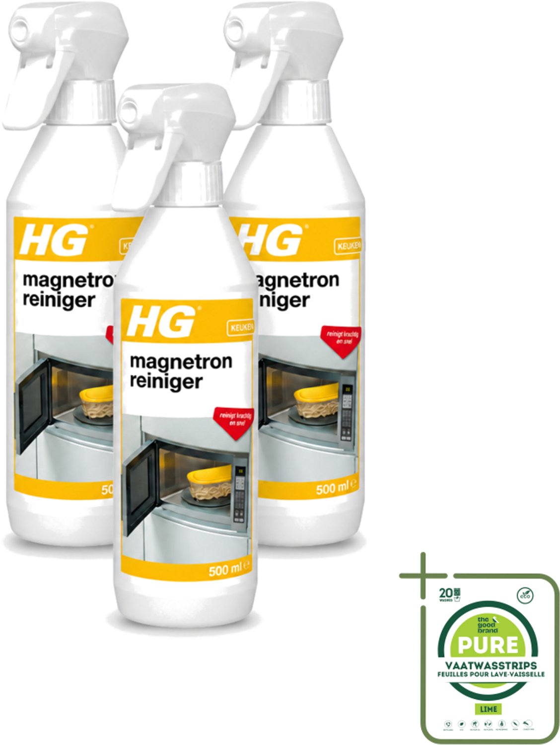 3 x HG - Magnetronreiniger - Reinigt Krachtig & Snel - 500 ml - Grootverpakking - Vaatwasstrips - Magnetron Reinigen - Magnetron Reiniger - Magnetron Reinigen Snel - Magnetron Vet Verwijderen - Magnetron Etensresten Verwijderen